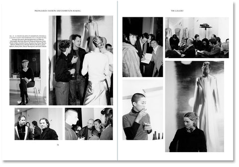 Open book titled "Prefigured: Fashion and Exhibition-Making" by SPBH Editions, showing colorful interior pages.
