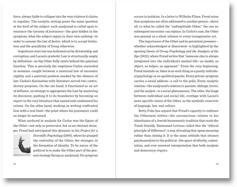 Open book titled "Case by Case: Psychoanalysis and the Political" by MACK, showing detailed pages and layout.