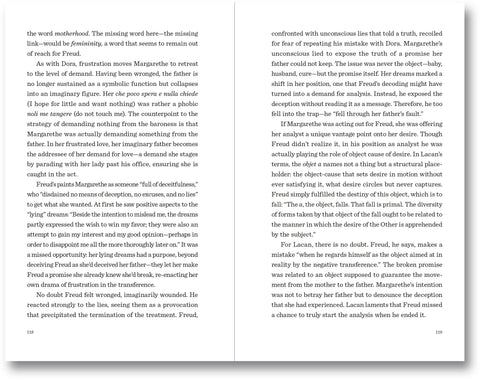 Open book titled "Case by Case: Psychoanalysis and the Political" by MACK, showing detailed pages and artwork.
