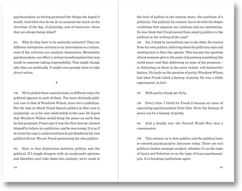 Open book titled "Case by Case: Psychoanalysis and the Political" by MACK, showing detailed pages and layout.