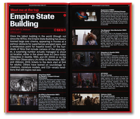 A24 film book titled "On Location in New York City" showing iconic NYC scenes in the pages, outdoor setting with city background.