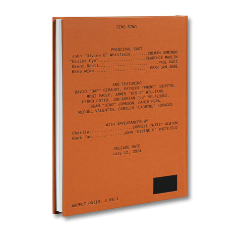 A24 Sing Sing screenplay book for the film, showing the cover with title and film-related design elements.